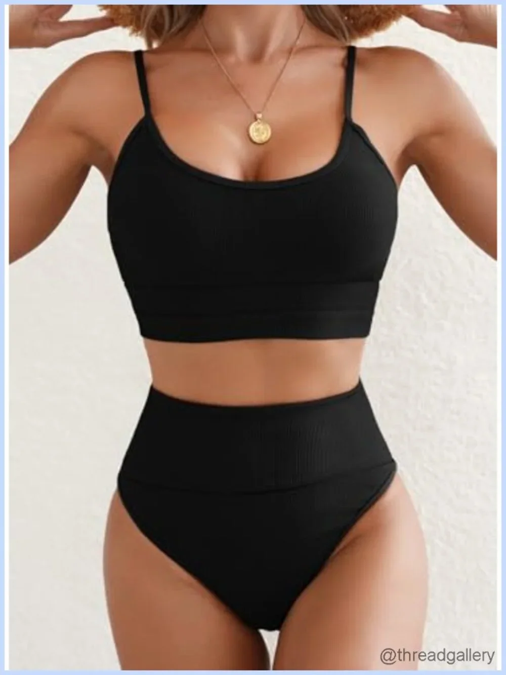 High Waisted Color Block Bikini Set Women Swimwear Ribbed 2 Piece